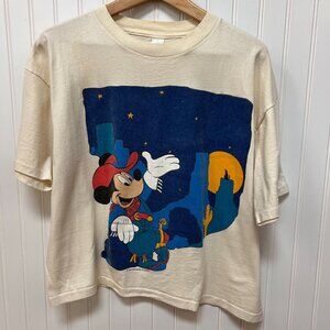 Disney Men's Mickey Mouse Graphic T Shirt Crew Neck Tee Cream Sz XL